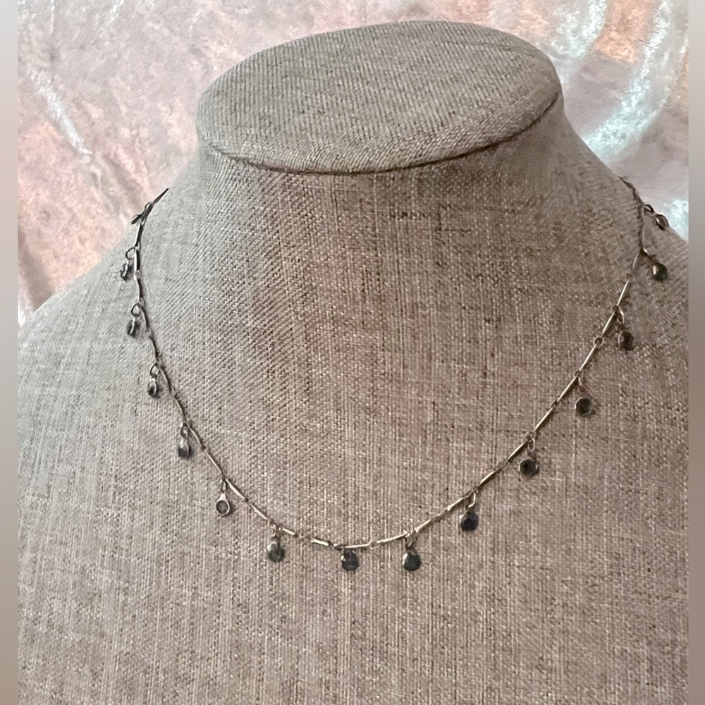 New York & Company Gunmetal & Blue Stone Necklace 18”